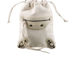 Balenciaga Motocross  Beige Canvas / Leather Trim Drawstring Bag